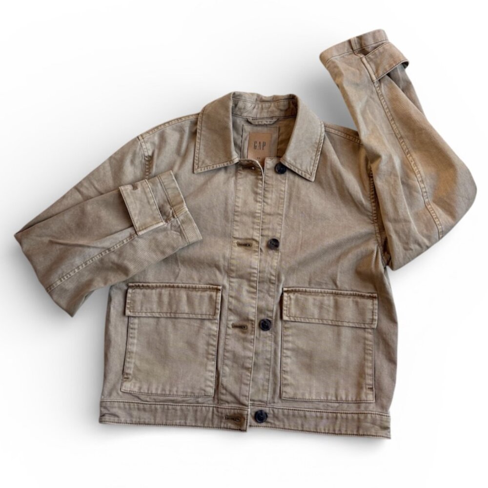 GAP Easy Utility Jacket Perfect Khaki XS Button Front Cotton Chore Coat - Picture 5 of 17
